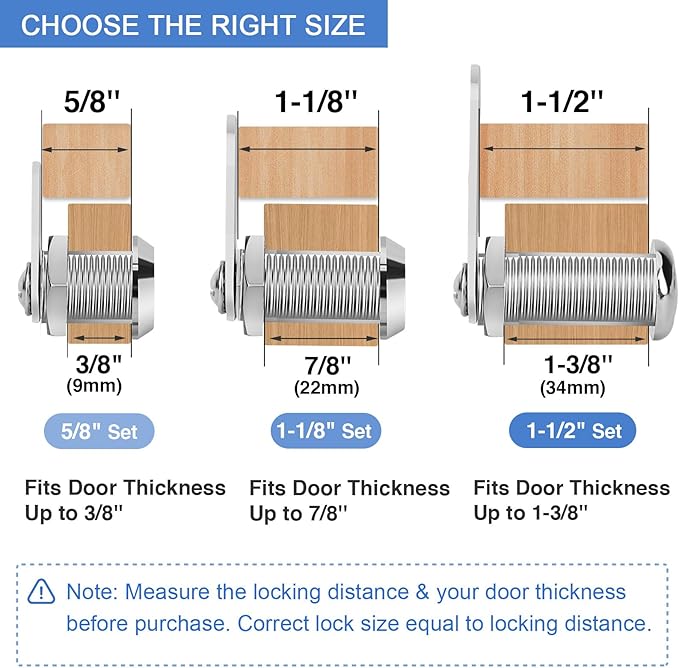 Cabinet Lock with Keys, 1-1/2" Long Cam Locks keyed Alike, Cam Lock Set for Cabinets Thick Drawers RV Storage Locks Tool Box with Keys, Zinc Alloy (2 Packs, 1-1/2 Inch)