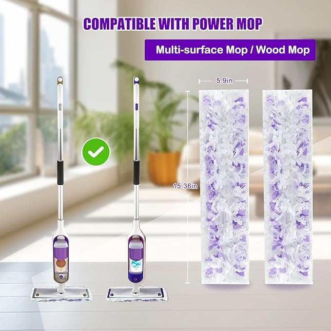 50 Count Disposable Mopping Pads Refills for PowerMop Mopping Pads Multi-Surface Household Replacement Mop Pads,for Swiffer Power Mop Pads, Safe on All Finished Floors.