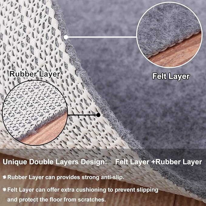 Non Slip Rug Pad Grippers - 2.5x9, 1/8" Thick, (Felt + Rubber) Double Layers Area Carpet Mat Tap, Provides Protection and Cushioning for Hardwood or Tile Floors
