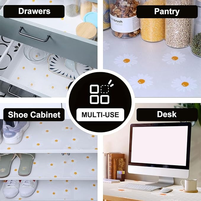 INNOLITES Shelf Liners for Kitchen Cabinets, Non Adhesive Drawer Cabinet Liner, Waterproof Oil-Proof Non-Slip Shelf Liner for Kitchen Pantry Refrigerator 17.7" x 360"