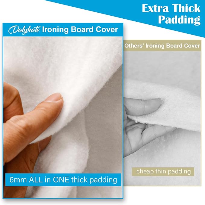 Dalykate Ironing Board Cover and Pad, 15" x 54", Thick Padding, Elastic Edge, Scorch & Stain Resistant, Includes Fasteners & Mesh Cloth