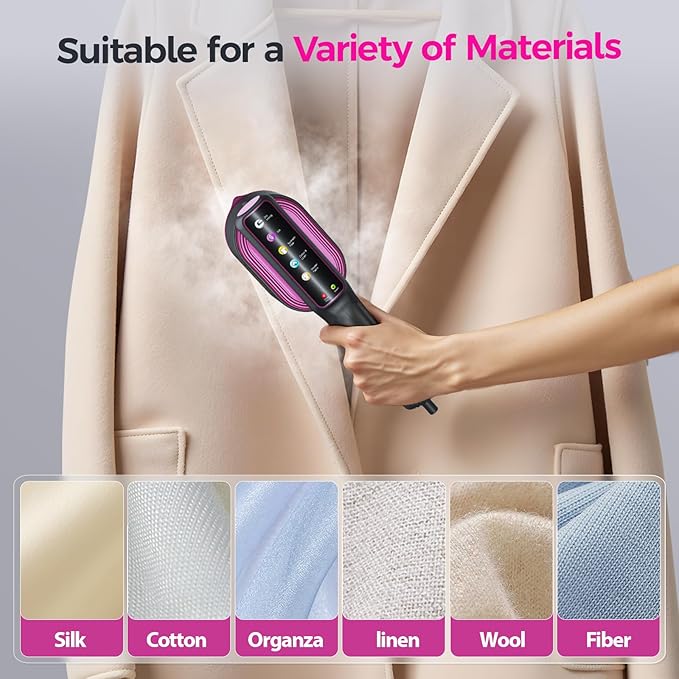 Travel Steamer for Clothes, 1200W Portable Steamer ＆ Iron 2 In 1, 13s Heat Up, LED Touch Display with 5 Modes, Large Ceramic Heat Panel, 110ml Tank, Garment Steamer for Home and Travel