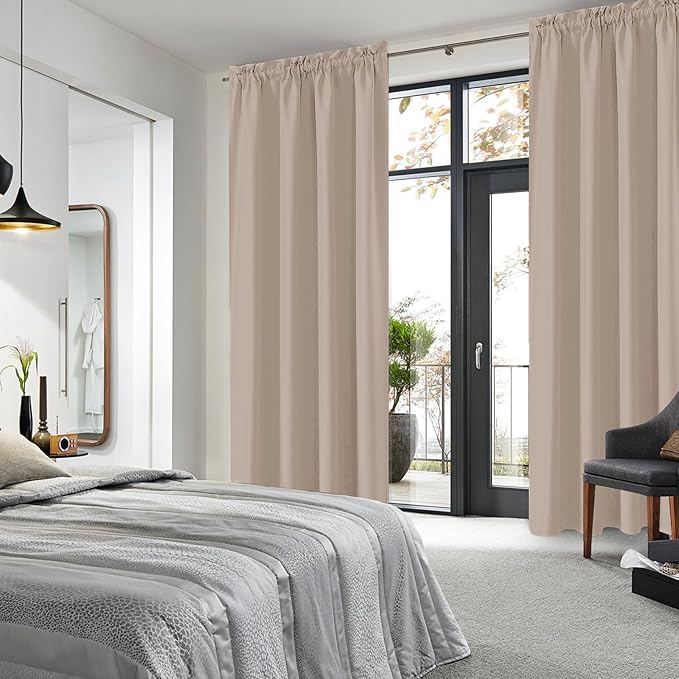 DWCN Blackout Curtains for Living Room Thermal Insulated, Energy Saving & Noise Reducing Bedroom Curtains, Camel, W 52x L 84 Inch, Set of 2 Rod Pocket Curtain Panels