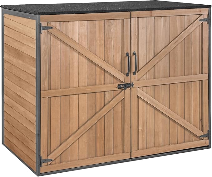 Aivituvin Outdoor Storage Shed Upgraded with Strong Metal Frame Horizontal Storage Cabinet for Trash Cans and Yard Tools 4.2 ft. x 2.3 ft.