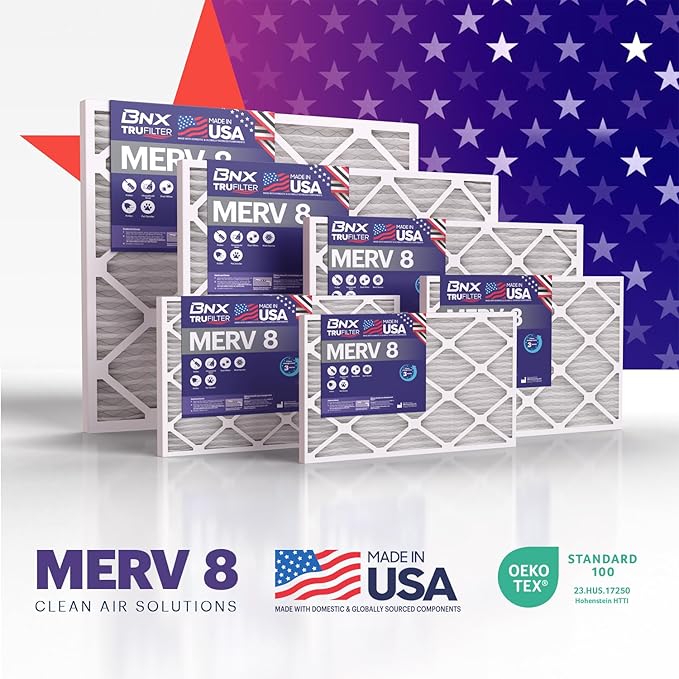 BNX TruFilter 16x25x2 Air Filter MERV 8 (4-Pack) - MADE IN USA – Dust & Pet Defense Electrostatic Pleated Air Conditioner HVAC AC Furnace Filters for Dust, Pet, Mold, Pollen MPR 600 – 700 & FPR 5