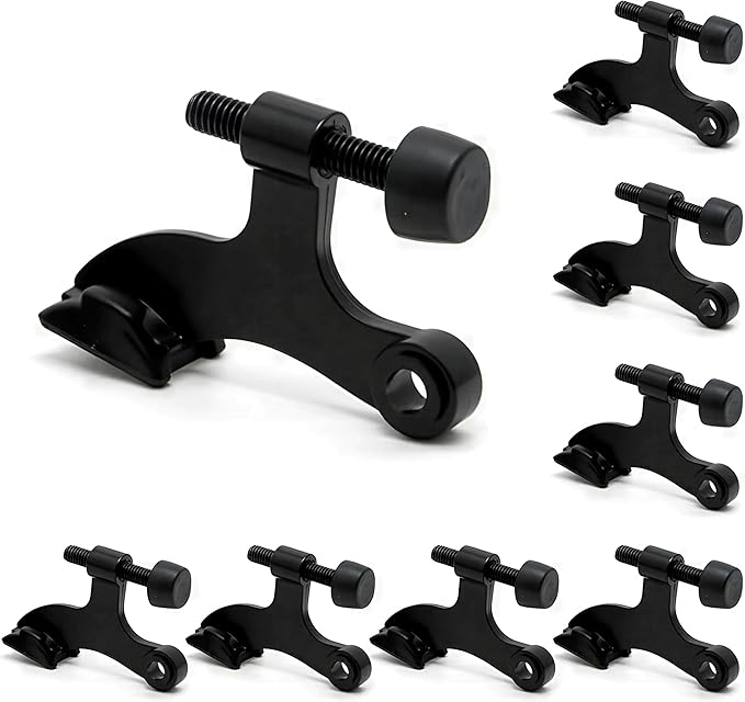 8 Pack Hinge Pin Black Door Stopper, Adjustable Heavy Duty Hinge Pin Door Stop with Black Rubber Bumper Tips