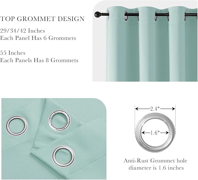 PONY DANCE Aqua Short Blackout Curtains 36 inch Length for Kitchen, Privacy Small Black Out Grommet Half Window Drapes for Bathroom Cabinet Camper RV Bunk(W42 x L36 inch, 2 Panels)