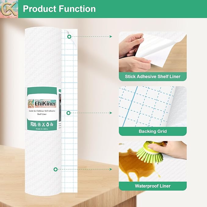 Self-Adhesive Shelf Liner Kitchen Liner, Waterproof Backed Paper Easy Peel and Stick Contact Liner Without Residue for Decor Your Desk Surface, Kitchen Countertops (White, 35.4 x 118.1 inches)