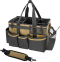 Wearable Cleaning Caddy Organizer with Handle & Shoulder Straps for Housekeepers, Under Sink & Car Cleaning Tool Organizer Bag with 4 Foldable Dividers (Tan)