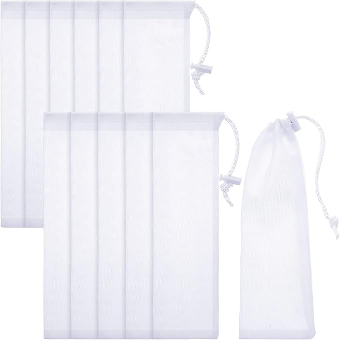 Lint Traps Catcher for Washing Machine Nylon Mesh Lint Traps for Home Laundry Washing Machine Drain Systems Discharge Hoses Filter, 9.4 x 3.1 Inch (12 Pieces)