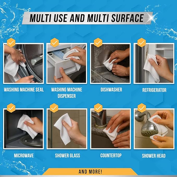 ACTIVE Home Appliance Surface Cleaner Wipes Heavy Duty Wipe for Cleaning Washing Machine, Dryer Stainless Steel Refrigerator, Glass Cooktop, Microwave, Dishwasher, Counter, Tile - 24 Large Wipes