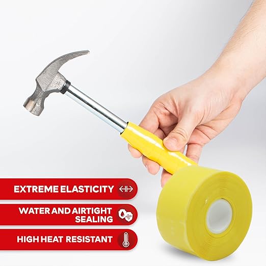 XFasten Self-fusing Silicone Tape Pro, Yellow, 1.5-Inch x 15-Feet, 30mils Non-Adhesive Thick Silicone Repair Tape for Leaky Pipe Drain, Tool Grip, Electrical Wires, PVC Pipe Leak, and Water Sealing