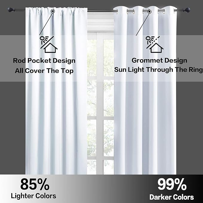 RYB HOME Small Window Curtains Blackout - Privacy Energy Saving Insulating Curtains Blinds for Bedroom Bathroom Basement Kids Nursery Kitchen, W 34 x L 48 inches, Greyish White, 2 Panels