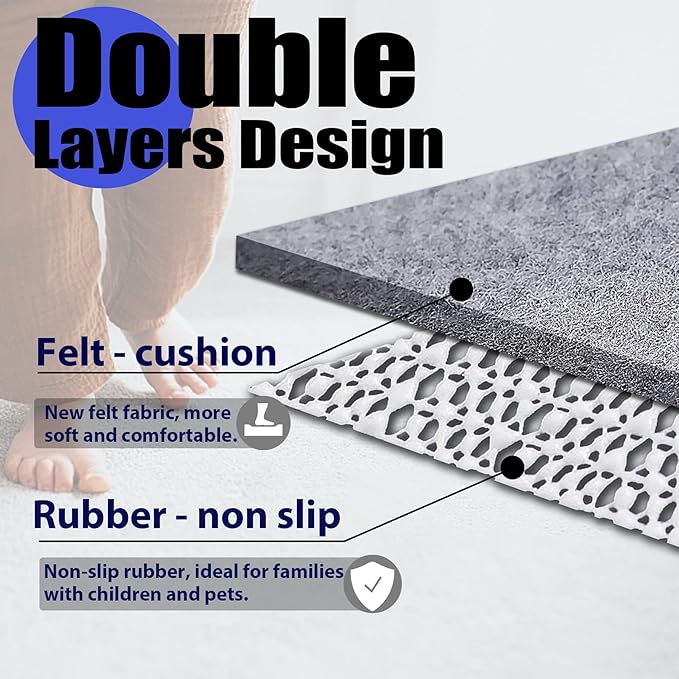 Non Slip Rug Pad Grippers - 2x10, 1/4" Thick, Felt + Rubber Double Layers Area Carpet Mat Tap, Provides Protection and Cushioning for Hardwood or Tile Floors