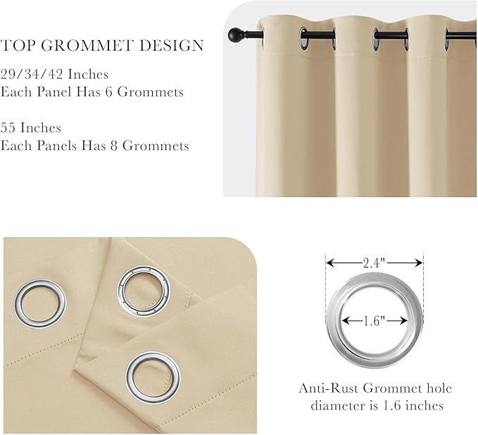 PONY DANCE Biscotti Beige Short Blackout Curtains for Kitchen 45 Inch Length, Thermal Insulated Grommet Curtains for Bedroom, Black Out Drapes for Bathroom Small Window (2 Panels Set, 34 inches Wide)