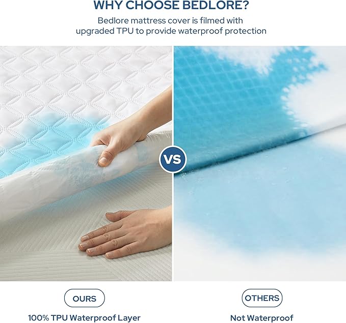 BEDLORE Waterproof Mattress Protector, King Size Noiseless Mattress Pad with Deep Pocket Fitted Up to 6-18 inches, Soft Noiseless Bed Mattress Cover Washable for Home, Bedroom, Hotel (White)