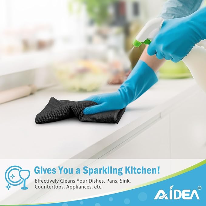 AIDEA Microfiber Cleaning Cloth-50PK, Soft Microfiber Towels for Cars, Absorbent Cleaning Rags, Lint-Free Streak-Free Wash Cloths for House, Kitchen, Window(12in.x12in), Black