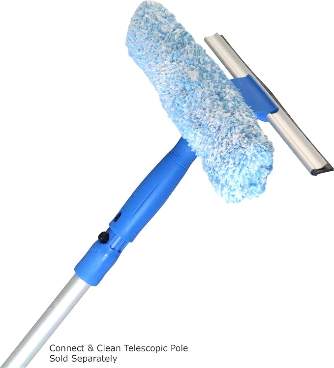 Unger Professional 2-in-1 Squeegee and Scrubber, 14” Window Cleaning Tool with Streak-Free Results, Commercial and Residential Use, Microfiber Sleeve to Clean without Scratching