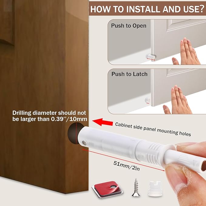 Lounsweer 50 Pack Magnetic Push Latches for Cabinet Door 2.87 Inches Short Push to Open Cabinet Hardware Pop up Lock Magnetic Latch for Closet Cupboard Wine Rack Dresser Drawer Sliding Door(White)
