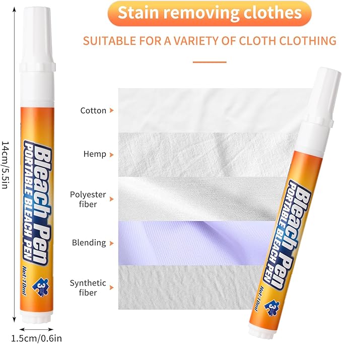Bleach Pen,Bleach Pen for Clothing,stain remover pen,More effective stain removal,Travel Size Toiletries,Travel Essentials,Travel Accessories,Instantly Remove New Stains(2pcs)