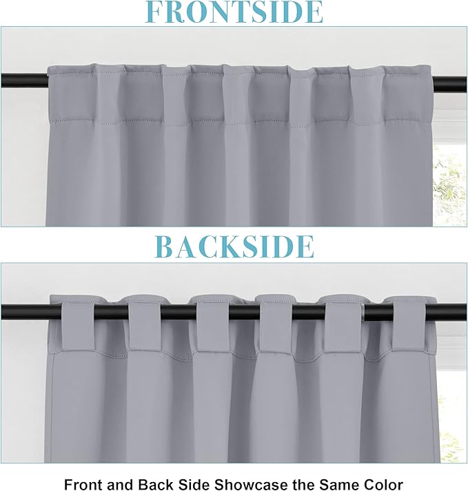 RYB HOME Bedroom Curtains, Room Darkening Thermal Insulated Curtain Back Tab Pleat Drapes Decent Window Treatment for Home Office Playroom Living Room, W42 x L63 inches, Sliver Grey, 2 Panels