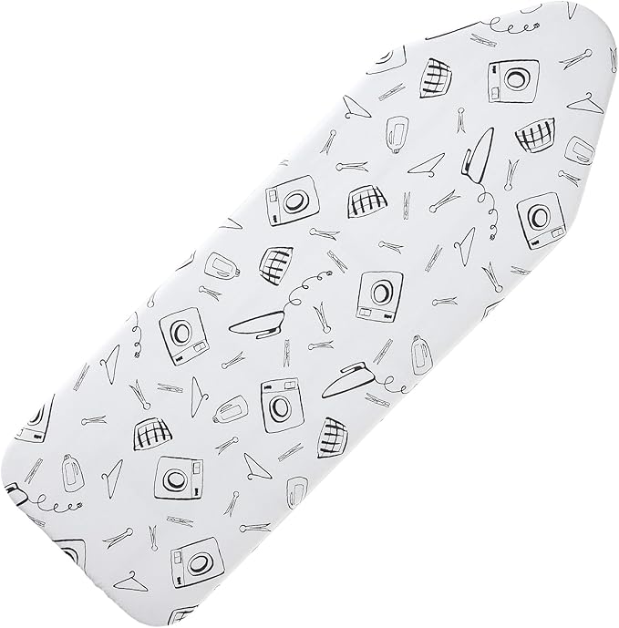Extra Wide Ironing Board Cover and Pad 18 x 54 inch Heat Reflective with Hook and Loop Fasteners, Thick Padding with Elasticized Edges, 3 Layers Iron Board Cover (White)