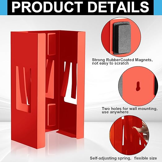 Lounsweer 2 Pcs Magnetic Glove Dispenser Holders Wall Mount Boxes of Gloves Commercial Quality Towels Wipes Paper Tissue Box Holder Kitchen Fridge Office Workshops Garage Tool Hospital(Red)
