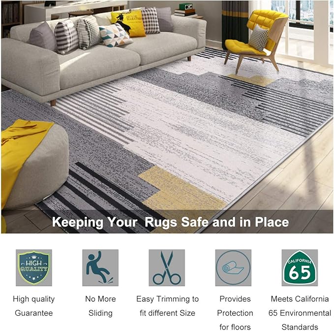 Non Slip Rug Pad Grippers - 5x6, 1/8" Thick, (Felt + Rubber) Double Layers Area Carpet Mat Tap, Provides Protection and Cushioning for Hardwood or Tile Floors