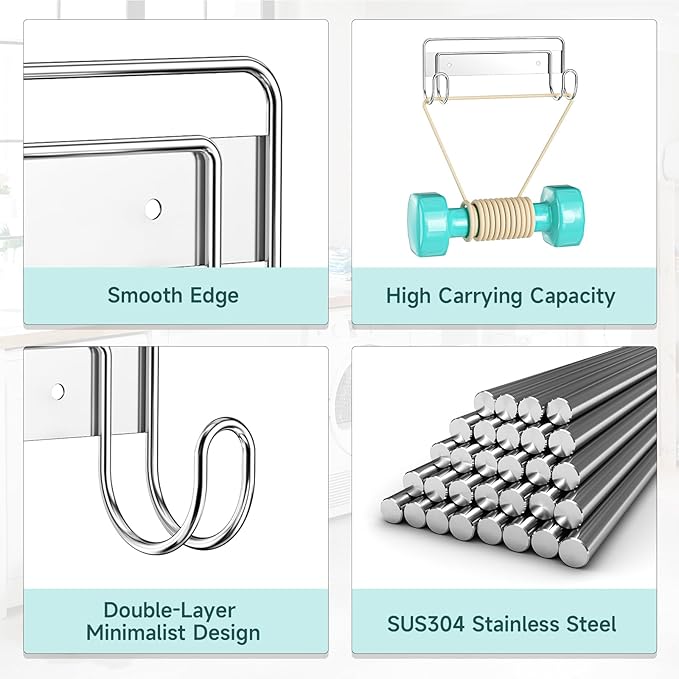 Ironing Board Hanger Wall Mount, Ironing Board Holder for T or Y Leg, Stainless Steel Iron Board Hanger, Laundry Room Wall Hook for Iron Board Holder