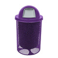COATEDOUTDOORFURNITURE RDT-TXTPUR Heavy Duty 32 Gallon Round Trash Receptacle, Liner Included, Textured Sandstone with Textured Purple Steel Dome Top, Made in America