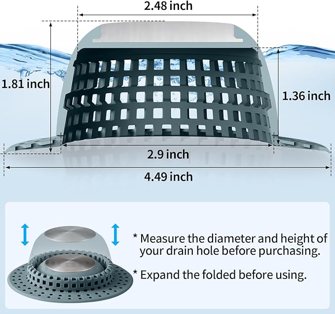 Shower Drain Hair Catcher, Bathtub Drain Cover Foldable Silicone Shower & Tub Protector for Pop-Up & Regular Drains