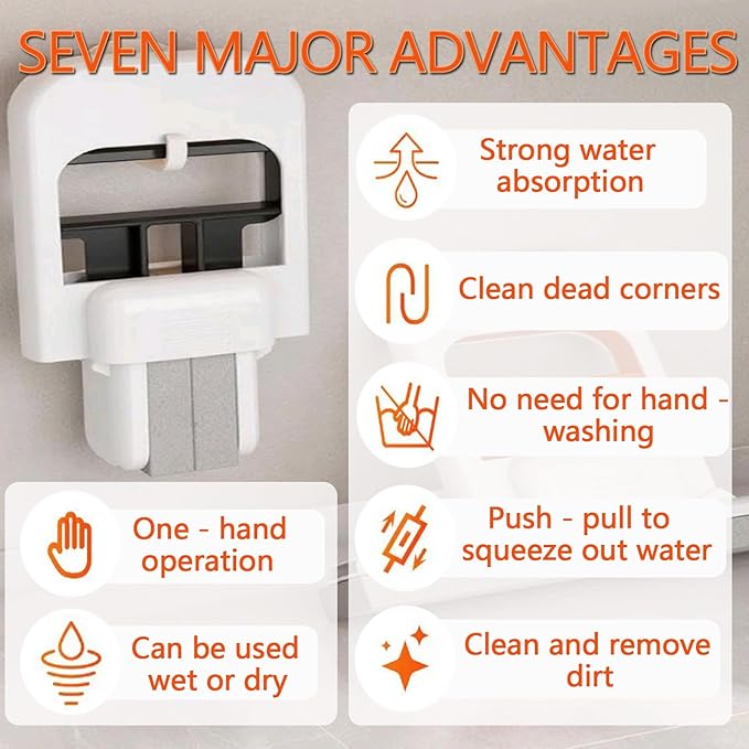 Mini Foldable Desktop Mop, Portable Cleaning Sponge Mop Self-Squeeze Sponge Cleaning Tool for Wet Dry Use on Kitchen Countertops Glass Bathroom Car (1 Pcs Orange)