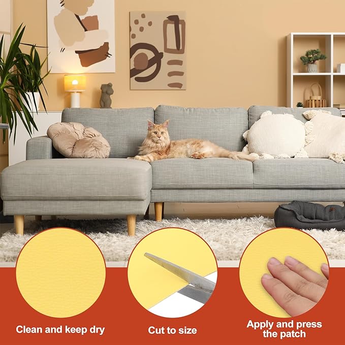 PATIKIL Leather Patches Tape for Furniture, 6.3 x 61 Inch Self Adhesive Vinyl Leather Repair Kit Cover Sheet for Couch, Sofa, Car Seats, Office Chair, Rice Apricot