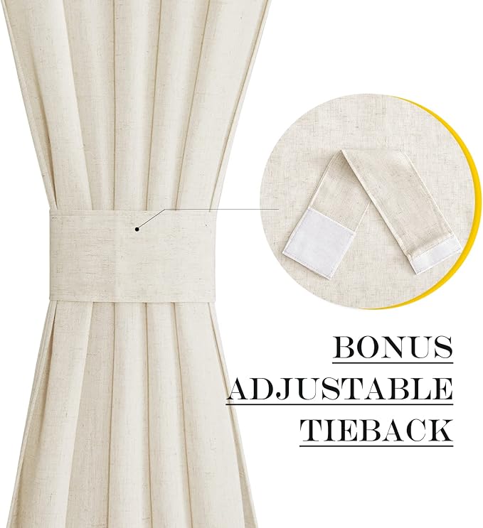 NICETOWN Natural Linen Door Curtains French for Glass Door Window Sidelight Curtains for Front Cafe Sheer Drapes Light Filtering Rod Pocket Blinds for Bathroom Kitchen, 1 Panel, 26W x 50L