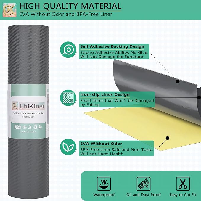 Self-Adhesive Shelf Liner Kitchen Liner, Waterproof Backed Paper Easy Peel and Stick Contact Liner Without Residue for Decor Your Desk Surface, Kitchen Countertops (Silver, 11.8 x 118.1 inches)