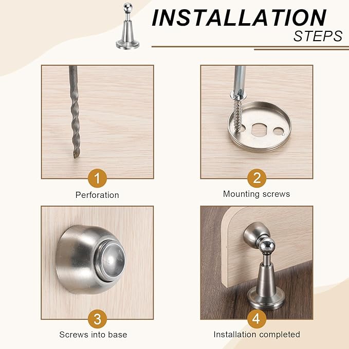 uxcell 4Pcs Magnetic Door Stopper, 304 Stainless Steel Magnetic Door Stop Catch, Soft-Catch Brushed Nickel Hold Door Open Wall Mount for Bottom of Door, Silver