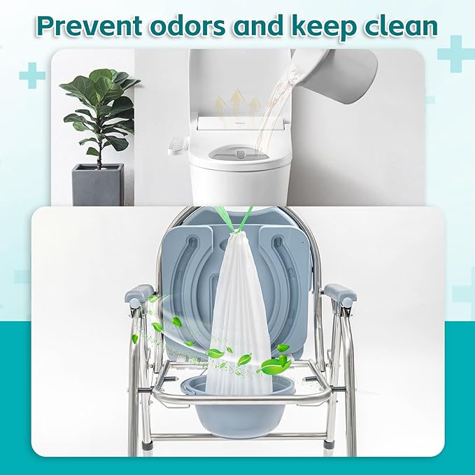 120 Pack Commode Liners with Super Absorbent Pads, Disposable Leakproof Bedside Commode Bags, Universal Fit for Standard Toilet Chair Buckets(120 Bags+120 Pads) (120PACK)
