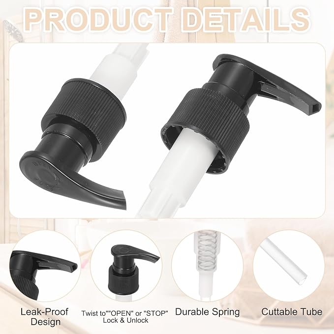 uxcell 16 Pcs Soap Dispenser Pump Heads Soap Dispensers Top Pumps Replacement Switch Pumphead for Standard 24/416 Neck Size Lotion Shampoo Bottle, Black