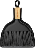 MR.SIGA Mini Dustpan and Brush Set, Portable Cleaning Brush and Dustpan Combo with Bamboo Handle, Black, 1 Set