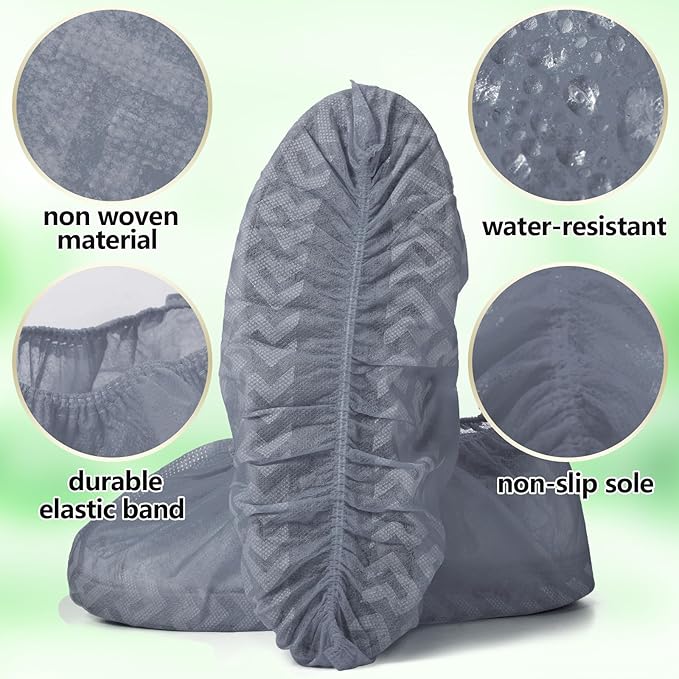 Zhanmai 300 Pack Disposable Shoe Covers Non Slip Disposable Large Foot Booties Shoe Covers for Indoors Contractors Floor and Carpet Protectors, One Size Fits Most(Gray)