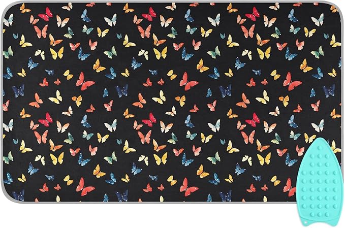 Colorful Butterfly Ironing Mat for Table top Portable Ironing Pad Blanket for Washer Dryer Countertop Travel