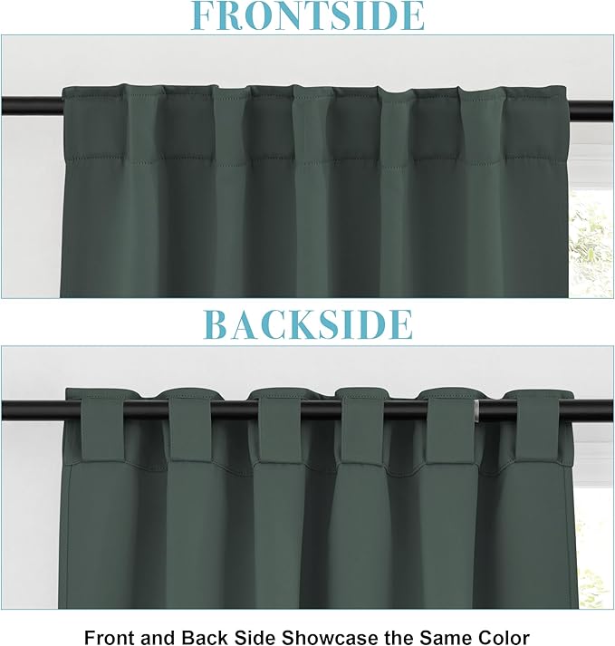RYB HOME Dark Green Small Blackout Window Curtains - Insualting Privacy Curtains for Kids Bedroom Kitchen Bathroom Basement Cafe Cabinet Tiers Drapes, 34 Width x 24 Length, 2 Panels