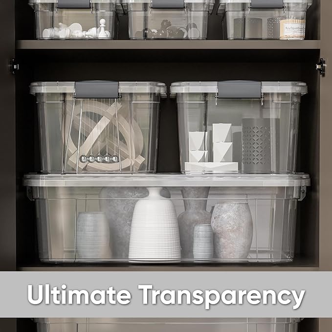 Superio Storage Bins with Lids- 4 Pack, 6.6 Qt Clear Boxes for Organizing, Stackable Plastic Containers- BPA Free, Non-Toxic, Odor Free, Organizer for Home, Office, Dorm