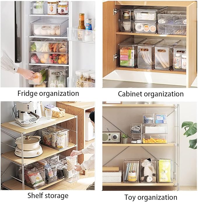 MineSign 9 Pack Stackable Refrigerator Organizer Bins Pull-Out Drawers for Fruit and Veggies Storage Organizer for Fridge Clear Drawer Containers with Handle Divided Organization for Produce Saver