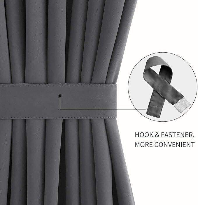 DWCN French Door Curtains – Rod Pocket Thermal Blackout Curtain for Doors with Glass Window, Kitchen and Patio Doors for Privacy, 25 X 72 Inches Long, 1 Curtain Panel with Tieback, Dark Grey