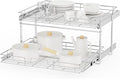 ROOMTEC Individual Pull Out Cabinet Organizer (25½"W x 21½"D), 2 Tier Spice Rack Organizer for Cabinet, Slide Out Drawer Pantry Shelf Organization and Storage for Kitchen Bathroom