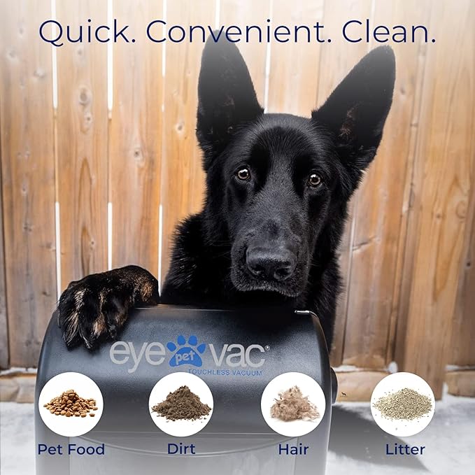 EyeVac Pet Touchless Vacuum Automatic Dustpan - Ultra Fast & Powerful - Great for Sweeping Cat Dog Pet Hair Food Dirt Kitchen, Corded Canister Vacuum, Bagless, Automatic Sensors, 1400 Watt (Black)