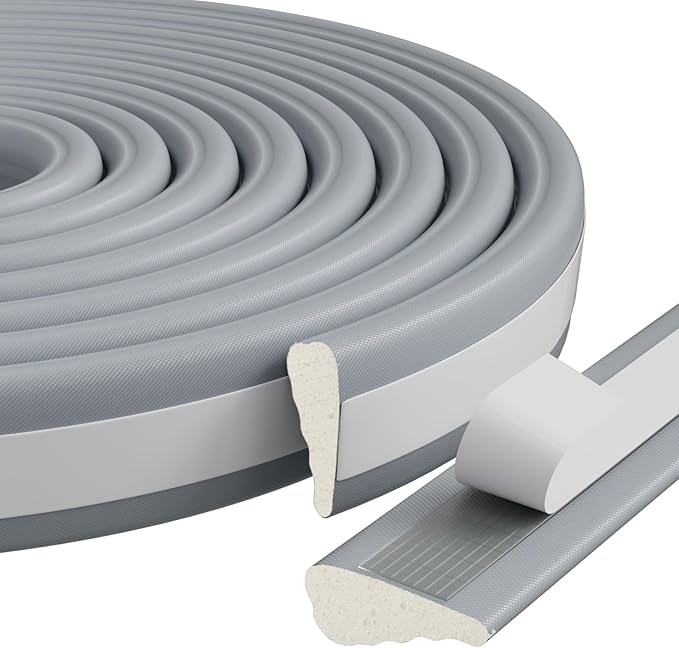 16.4 Ft Weather Stripping Seal Strip for Doors/Windows,Soundproofing Window Insulation Draft Stopper for Winter, Selfadhesive Foam Weather Strip for Door Frame,Door Gap Filler Noise Blocker(Gray)