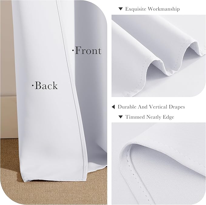 PONY DANCE 40 inch Long Curtains - Small Curtains for Bathroom Windows, Room Darkening Drapes 2 Panel Set Thermal Insulated Window Drape for Living Room Kitchen Home Office, Pure White