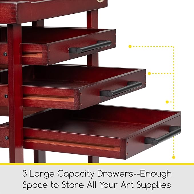 MEEDEN Art Supply Storage Cart, 5 Tier Solid Beech Wood Utility Rolling Cart with 3 Drawers, Craft Orgnizer on 4 Wheels